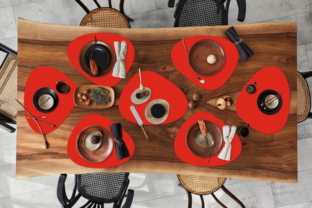 Placemat organisch - Placemats organic - Onderleggers - Rood - Kleur - Effen - 8 stuks
