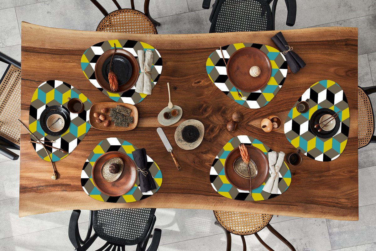 Placemat organisch - Placemats organic - Onderleggers - Blokken - Patronen - 3D - 6 stuks