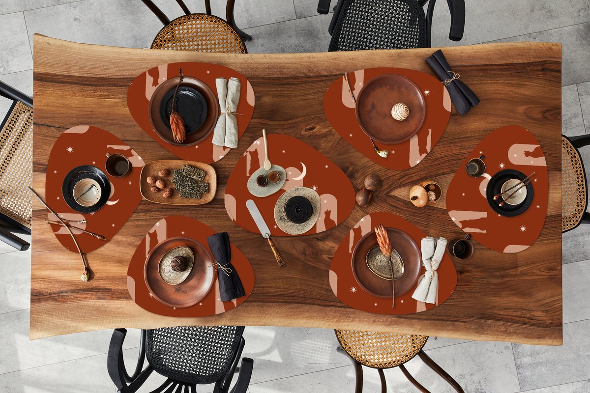 Placemat organisch - Placemats organic - Onderleggers - Sterren - Kat - Design - 8 stuks