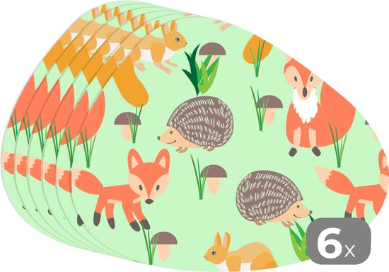 Set de table bio - Napperons bio - Dessous de verre - Animaux - Motifs - Hérisson - 6 pièces