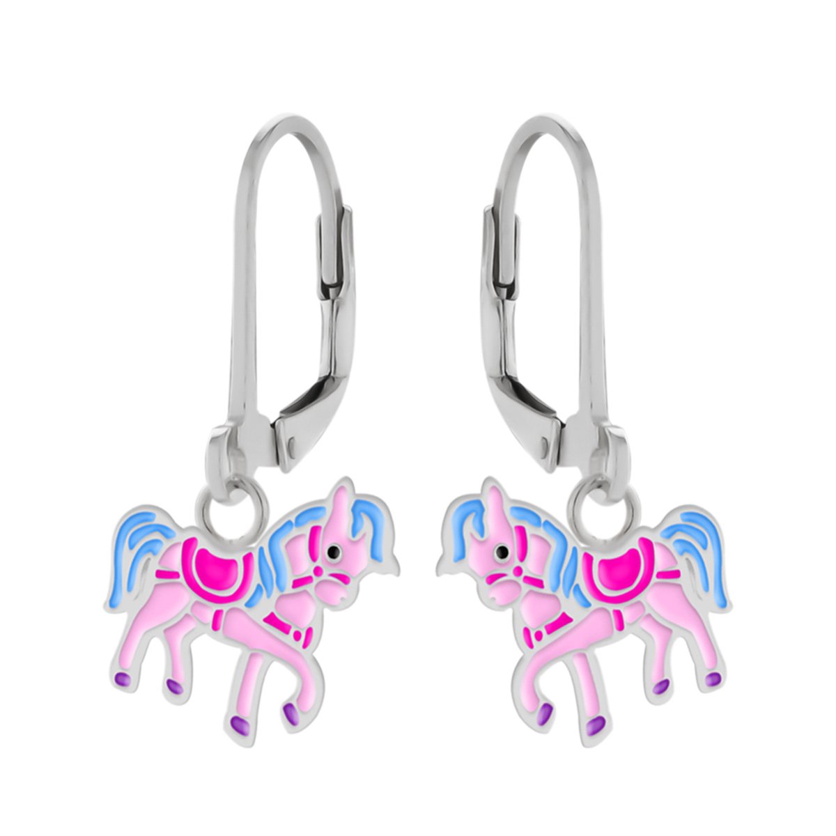 Zilveren kinderoorbellen - oorhangers paard - 925 zilver
