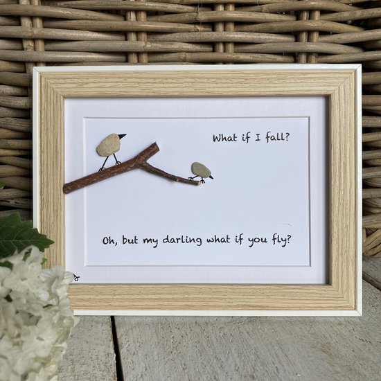 Schilderijtje 3D. What if I fall? 16 x 21 cm.