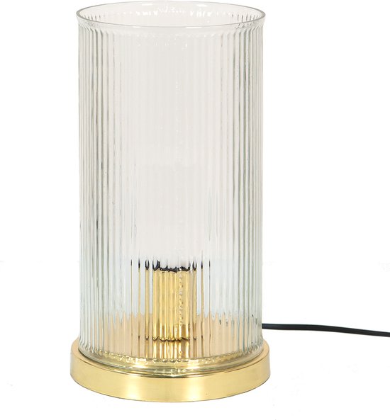 Clayre & Eef Tafellamp Ø 15x27 cm Goudkleurig Glas Metaal Rond Bureaulamp