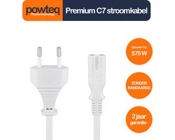 Powteq - 1.8 meter premium stroomkabel - Eurostekker naar C7 - Wit - Tot 2.5 ampère