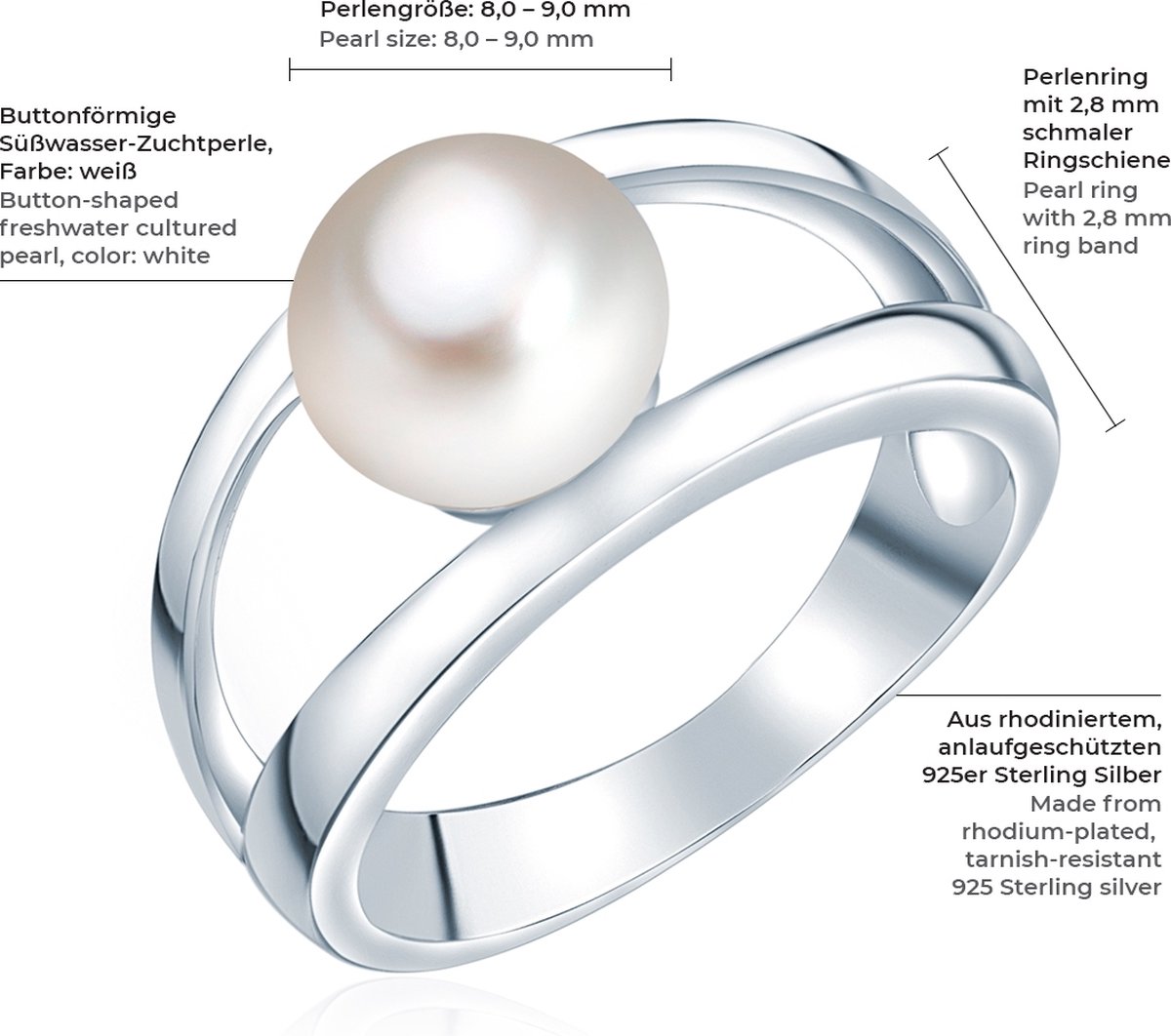 Valero Pearls parel Ring - Sterling zilver - zilver - 50