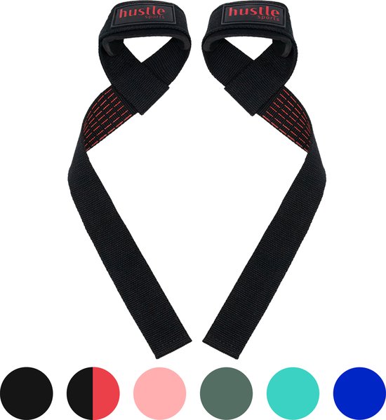 hustle Zwart met Rode Lifting Straps met Padding en Antislip Padded Lifting...