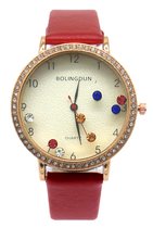 Horloge met Kralen - Kast 40 mm - Band Kunstleer - Rood