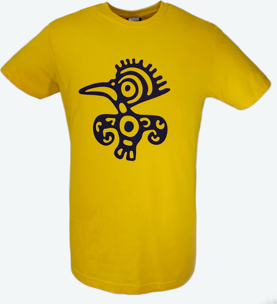 T-shirt heren geel met print vogel maat L