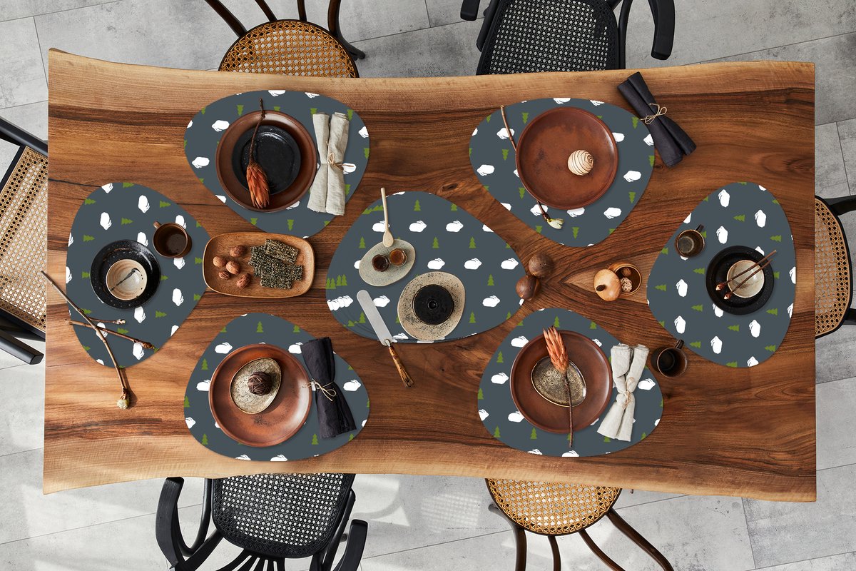 Placemat organisch - Placemats organic - Onderleggers - Bomen - Konijn - Patroon - 10 stuks