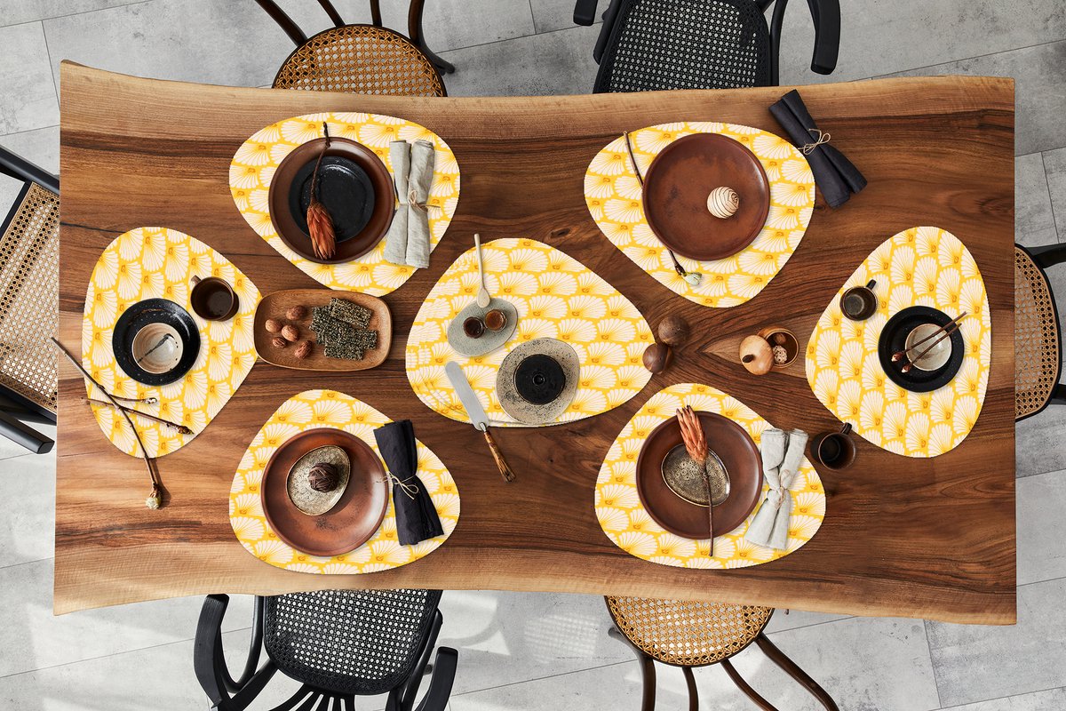 Placemat organisch - Placemats organic - Onderleggers - Art Deco - Design - Schelp - Geel - 10 stuks