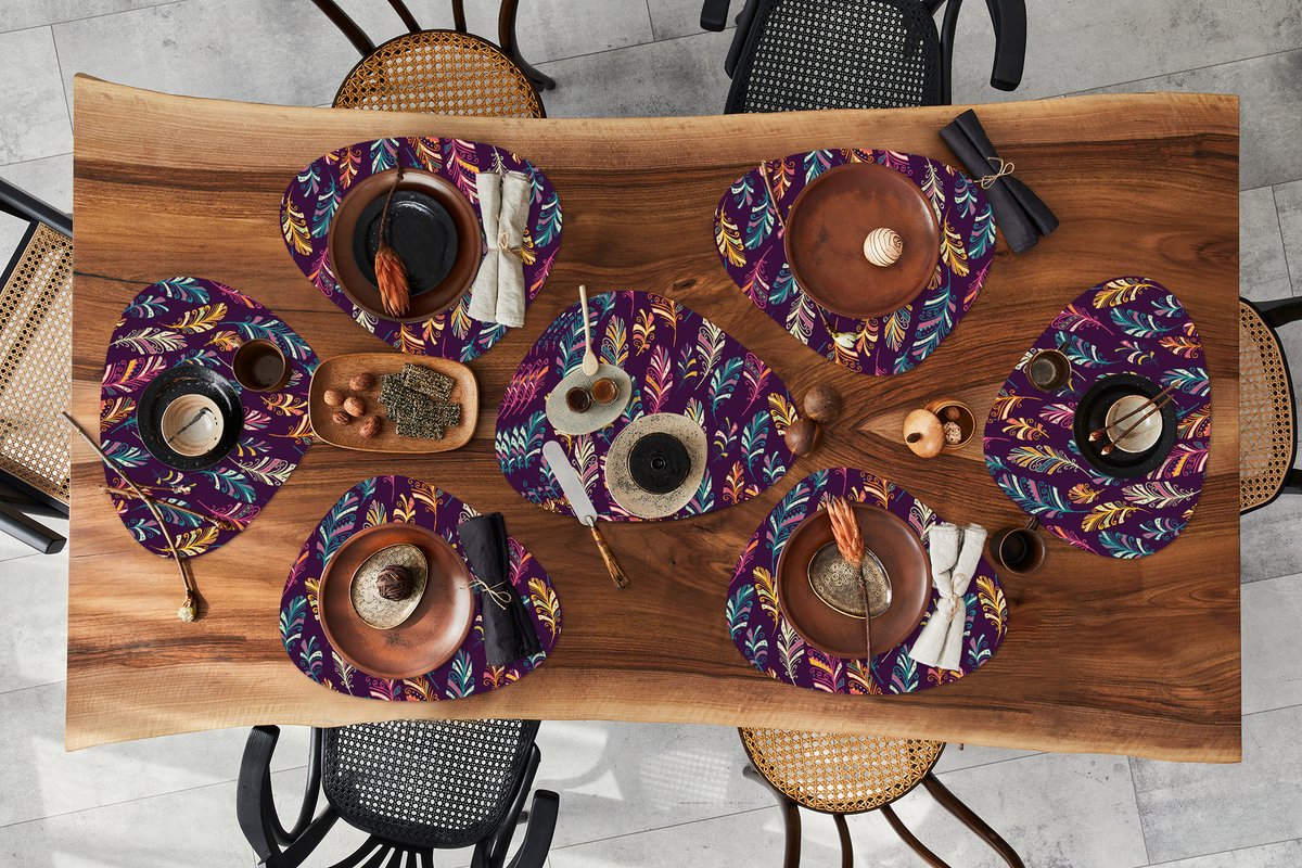 Placemat organisch - Placemats organic - Onderleggers - Puber - Veren - Boho - Patronen - 10 stuks