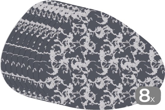 Placemat organisch - Placemats organic - Onderleggers - Patronen - Zwart Wit - Camouflage - 8 stuks