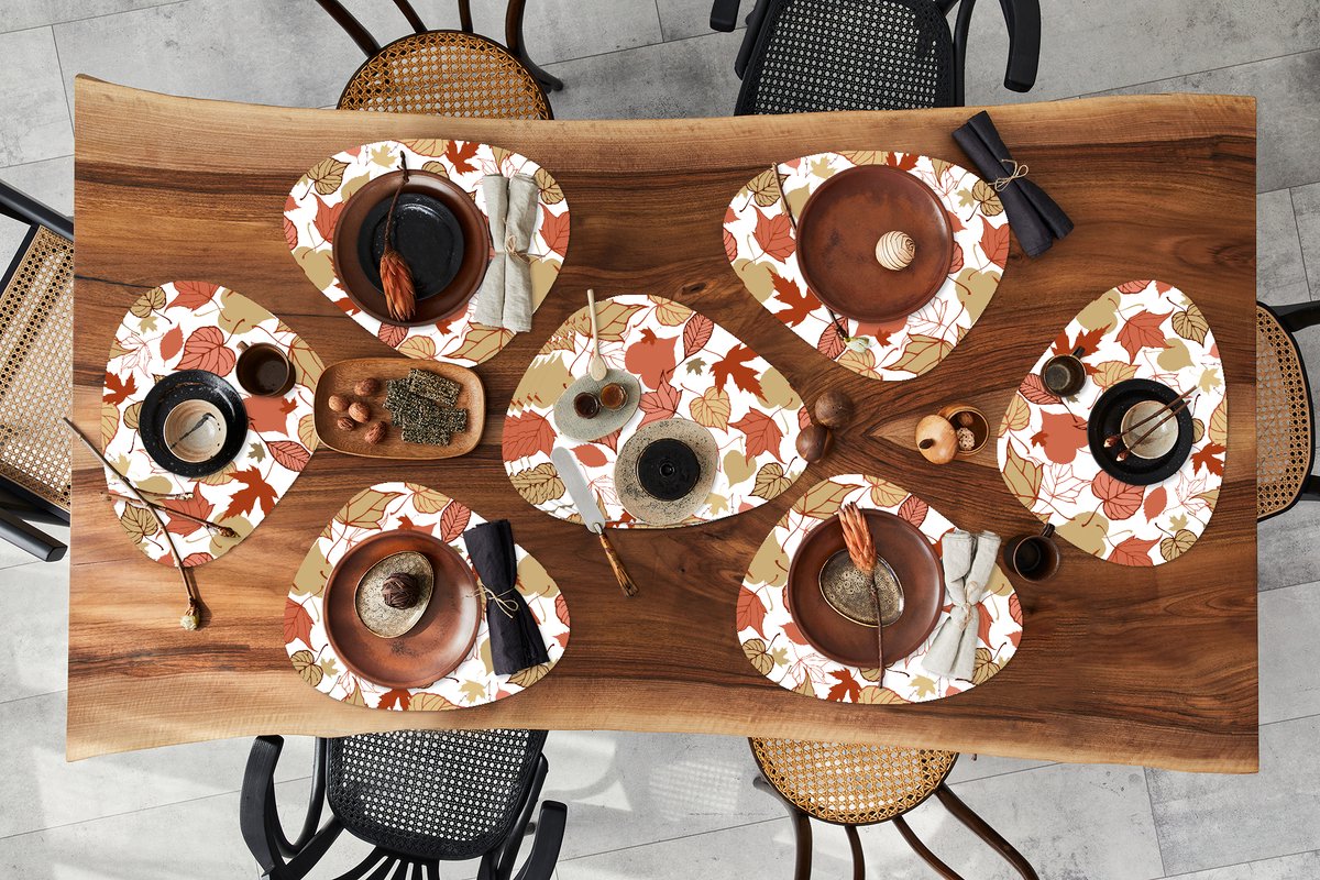 Placemat organisch - Placemats organic - Onderleggers - Patronen - Bladeren - Herfst - 10 stuks