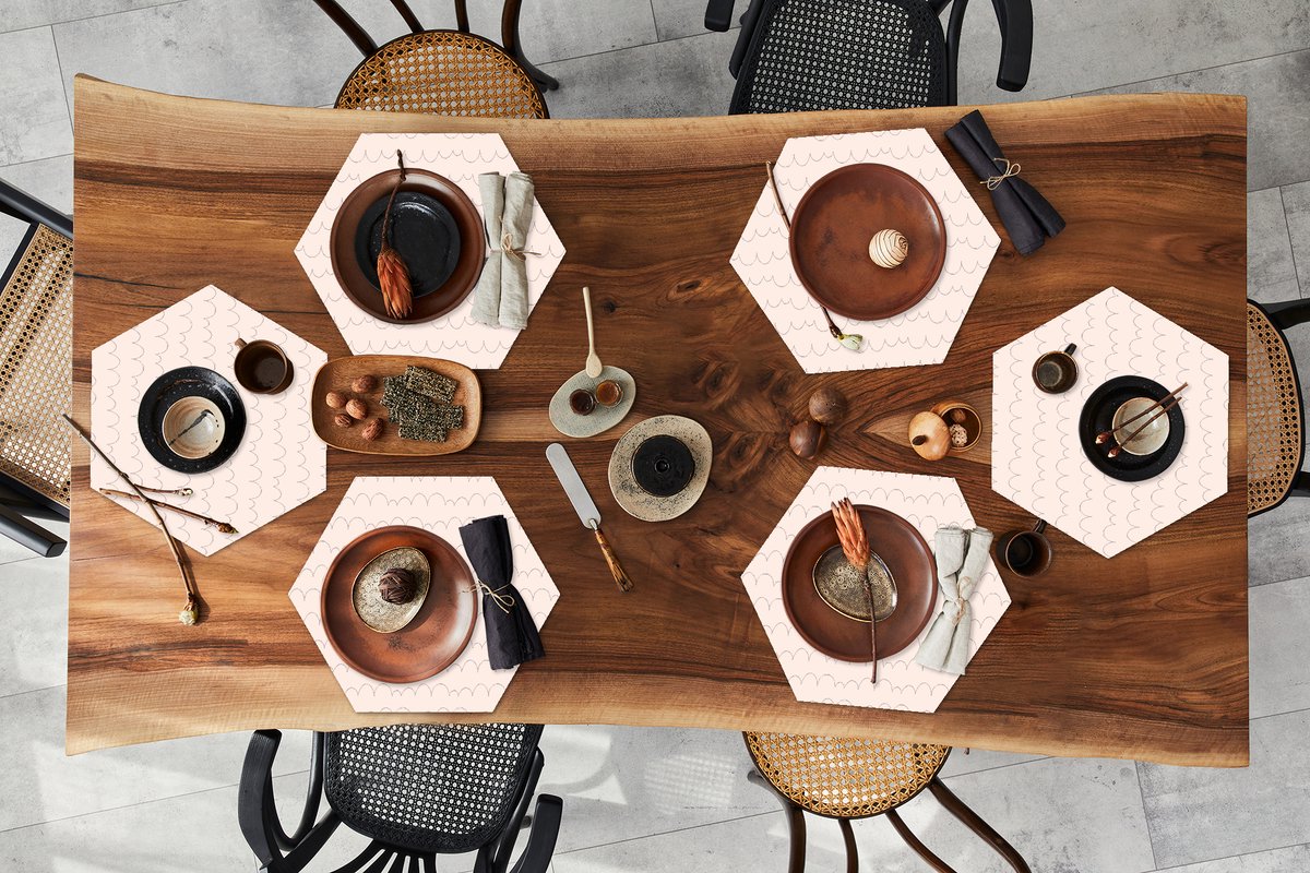 Placemats hexagon - Onderleggers placemats - Placemat zeshoek - Boog - Design - Pastel - 6 stuks