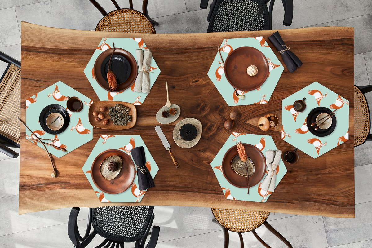Placemats hexagon - Onderleggers placemats - Placemat zeshoek - Duif - Vogel - Patroon - 6 stuks