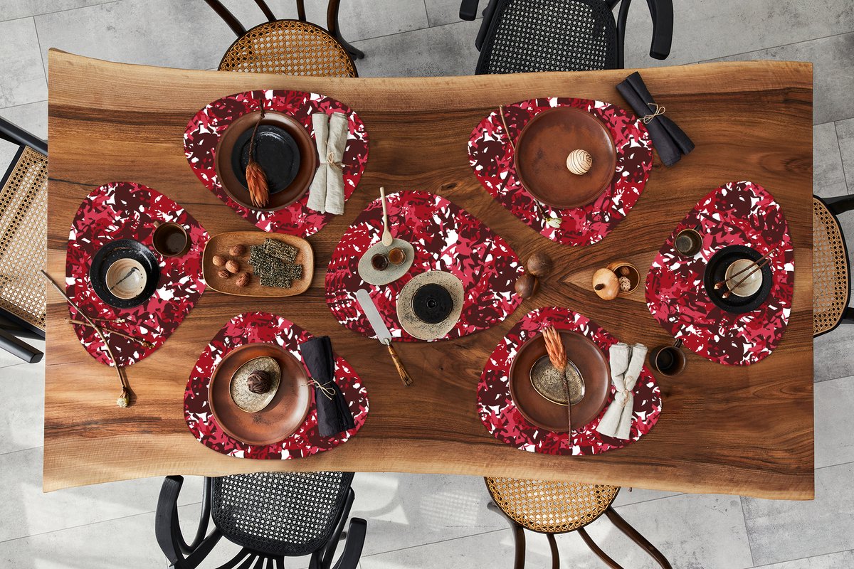 Placemat organisch - Placemats organic - Onderleggers - Patroon - Jungle - Rood - 10 stuks
