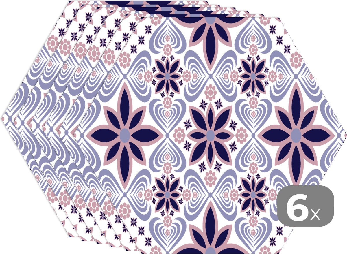 Placemats hexagon - Onderleggers placemats - Placemat zeshoek - Bloemen - Luxe - Design - 6 stuks