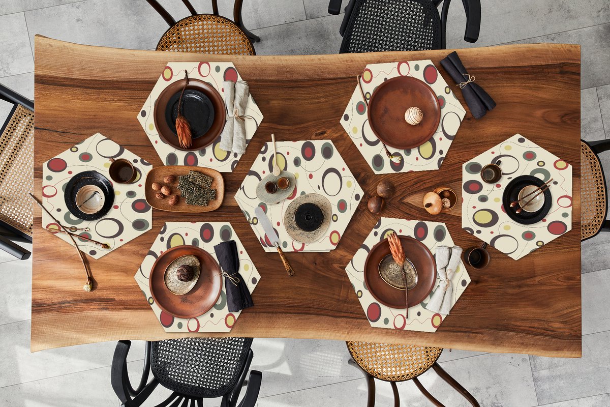 Placemats hexagon - Onderleggers placemats - Placemat zeshoek - Cirkel - Lijn - Design - 8 stuks
