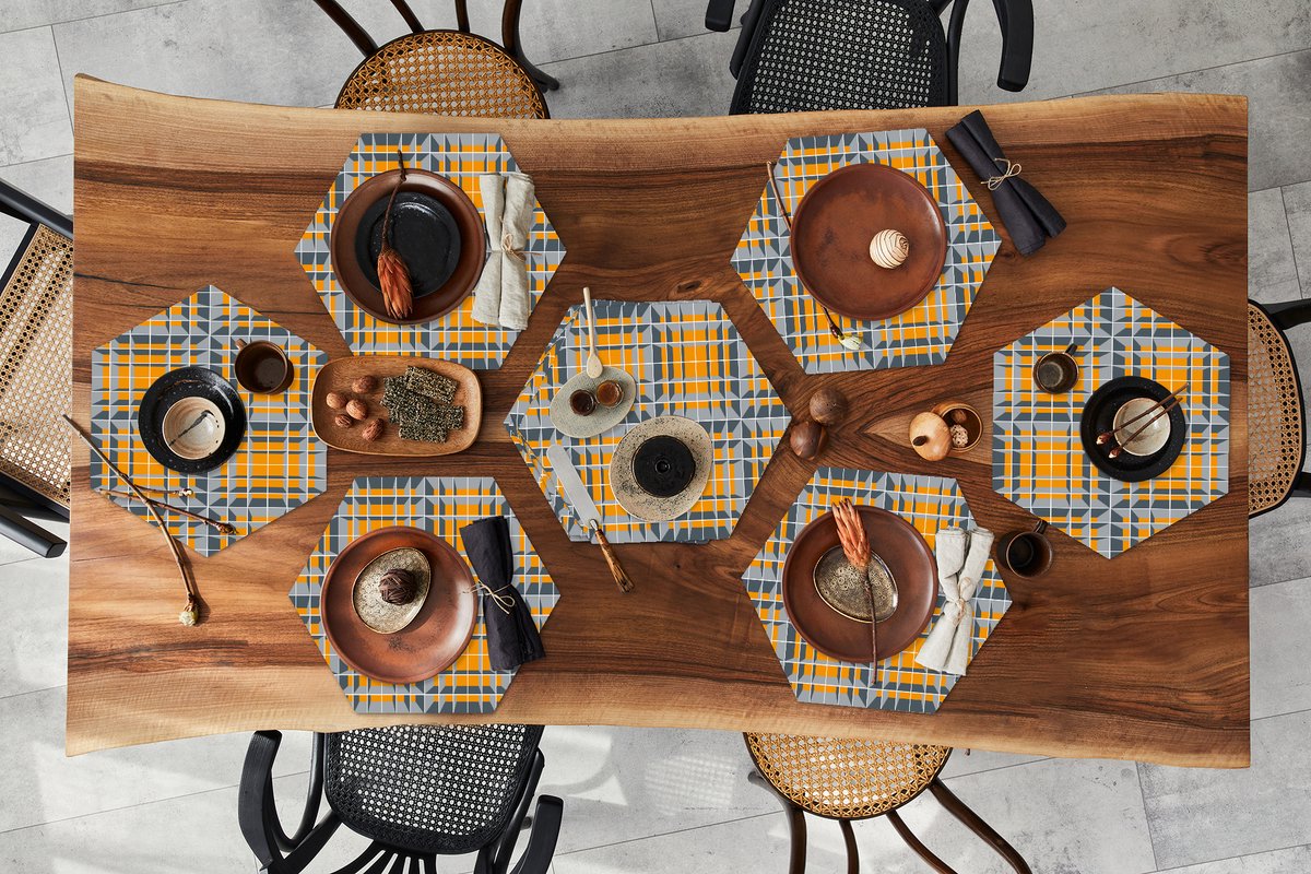 Placemats hexagon - Onderleggers placemats - Placemat zeshoek - Kubus - Patronen - 3D - 10 stuks