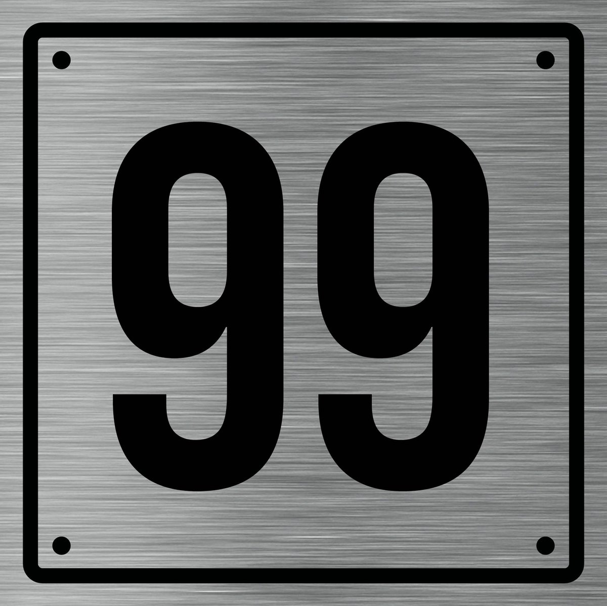 Huisnummerbord 99 - Incl. Schroeven en Pluggen – Acrylaat - 10 x 10 cm - RVS met Zwart