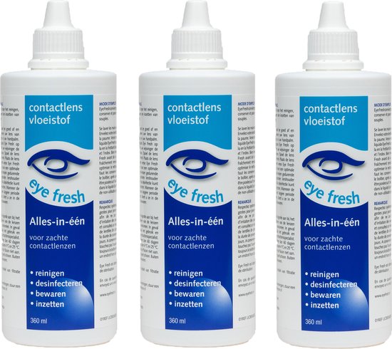 Eye Fresh 3 x 360 ml - Alles-in-één Lenzenvloeistof voor zachte contactlenzen - Voordeelverpakking