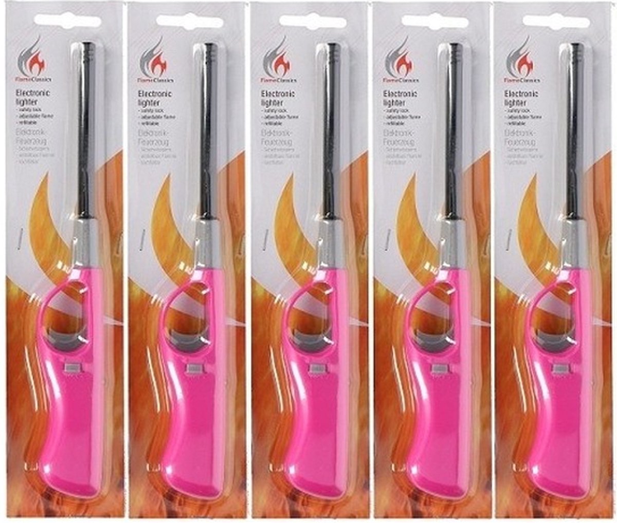 Gasaansteker - 5x - navulbaar - 26 cm - roze - BBQ aanstekers