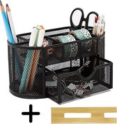 Cavedo Boîte à crayons avec 9 compartiments et tiroir - Porte-stylo pour bureau - Boîte à crayons - Organisateur de bureau - Métal Zwart