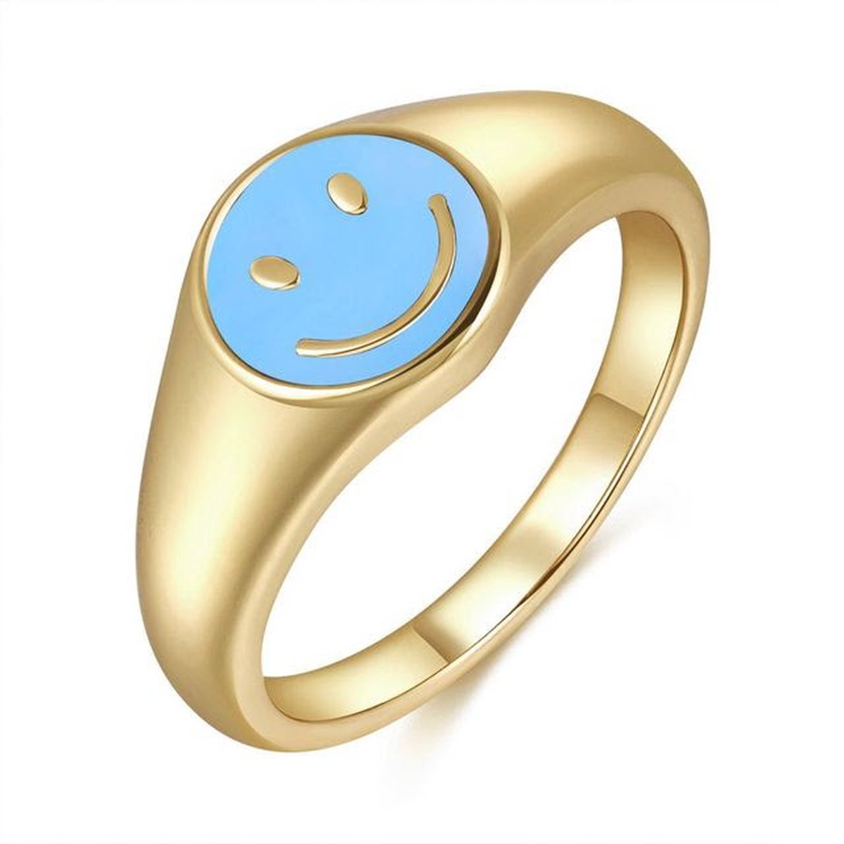 ring smiley - blauw - smiley - goudkleurig