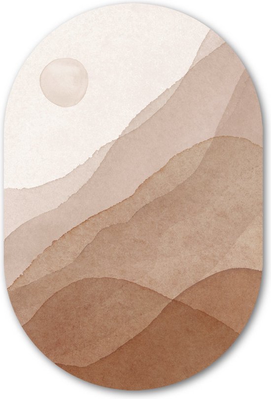 Mur Ovale Abstrait Montagnes - WallCatcher | Aluminium Brossé 70x105 cm | Peinture ovale | Tonalité de couleur naturelle ovale murale