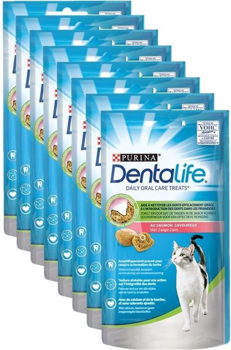 8x Purina Dentalife Oral Care Zalm - Kattensnack - 40g