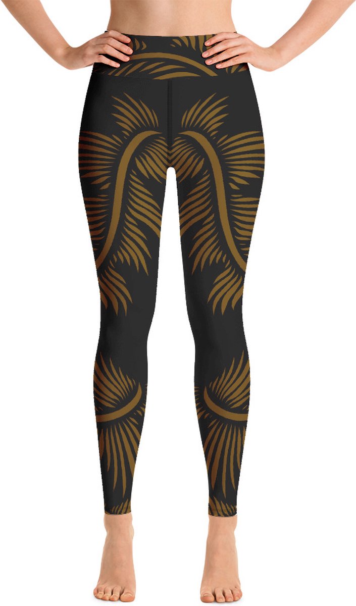 Sportlegging - design Lines 4 Peace - High Waist - Dry Fit - High Performance - 4way stretch- unieke print - UPF 50+ - Hardloop - Yoga - Fitness - Dans - Pilates - Training - sportbroek - zwart hazelnoot bruin - maat S — afbeelding 2