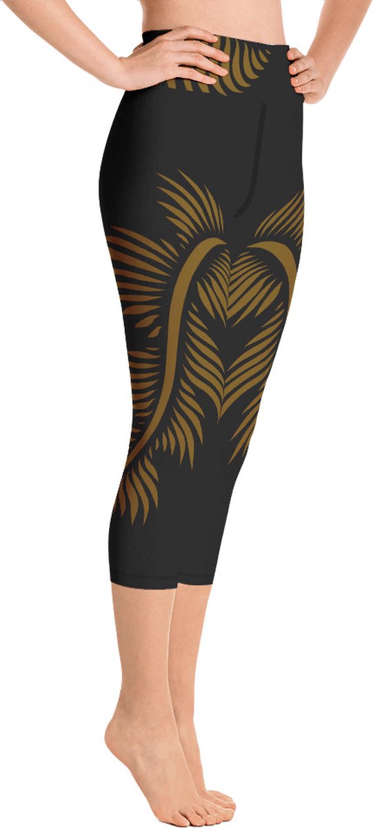 Sportlegging - Capri 3/4 - design - Lines 4 Peace - High Waist - Dry Fit - High Performance - 4way stretch - unieke print - UPF 50+ - Hardloop - Yoga - Fitness - Dans - Pilates - Training - sportbroek - zwart hazelnoot bruin - dames - maat XS