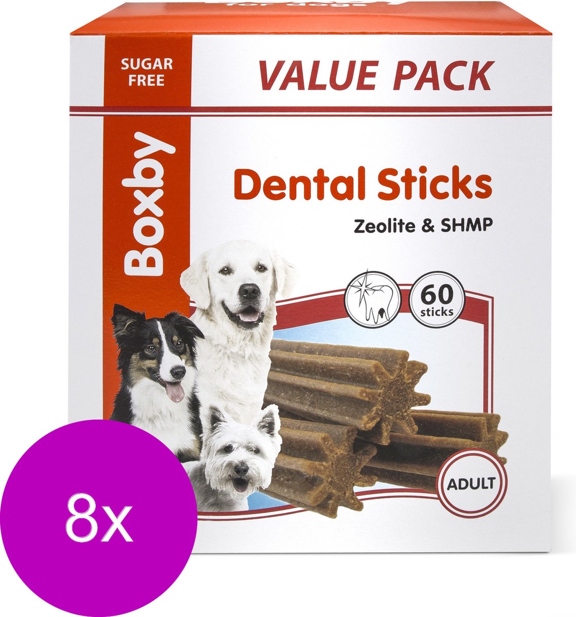Boxby Dental Sticks Adult Medium Valuepack - Hondensnacks - 8 x Kip 1.2 kg 60 stuks