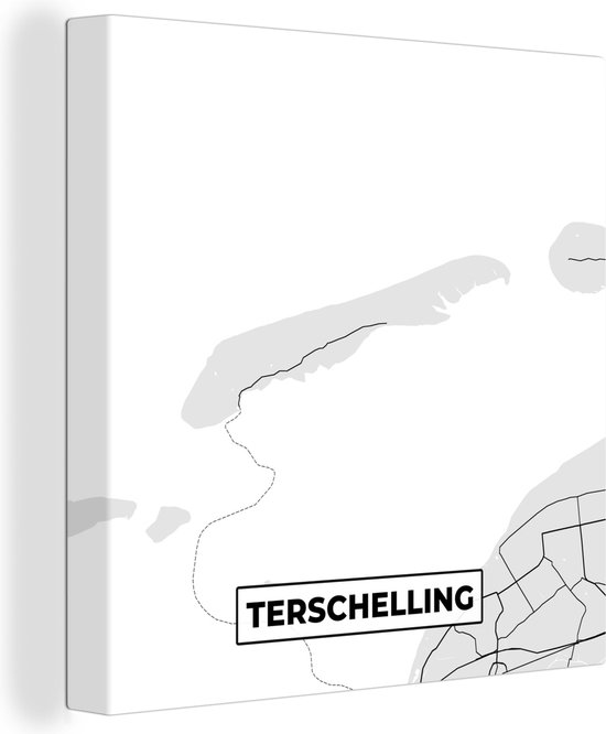 Canvas Schilderij Kaart - Eiland - Terschelling - Plattegrond - Stadskaart - 50x50 cm - Wanddecoratie