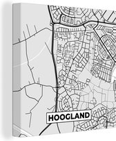 Canvas Schilderij Hoogland - Zwart Wit - Stadskaart - Plattegrond - Kaart - Nederland - 50x50 cm - Wanddecoratie