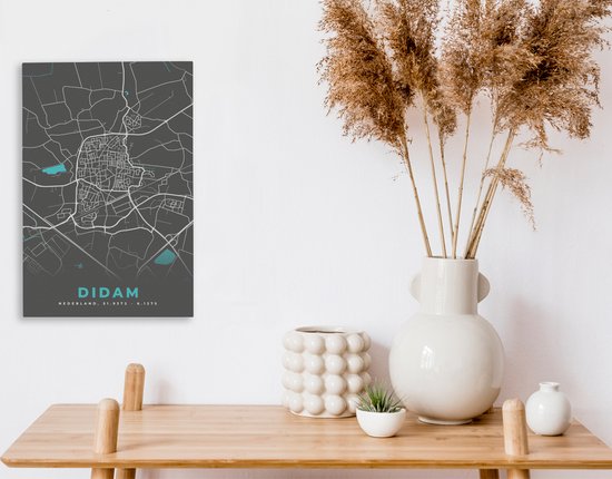 Toile Peinture Carte - Didam - Carte - Plan de Ville - 20x30 cm - Décoration murale