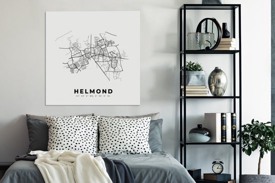 Tableau sur Toile City Map – Zwart Wit - Carte – Helmond – Nederland – Carte - 90x90 cm - Décoration murale