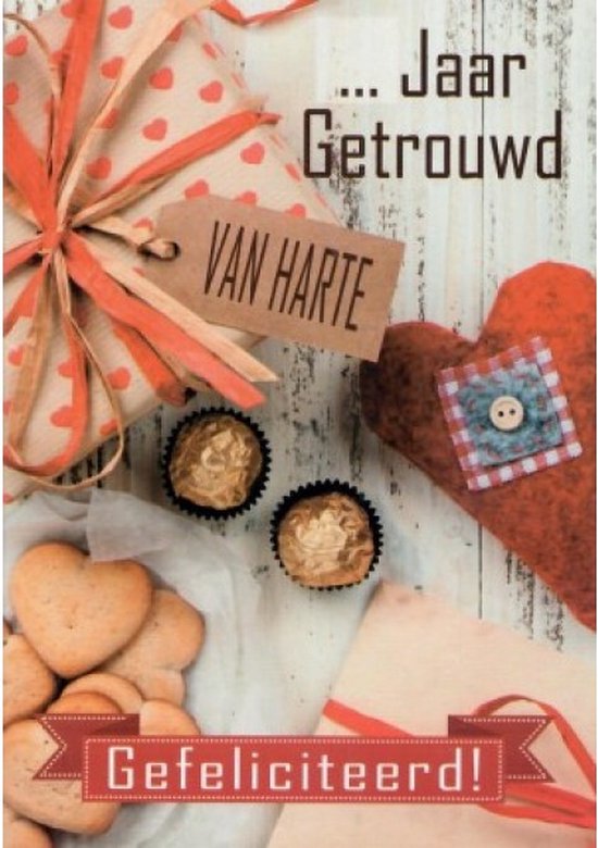 … Jaar getrouwd! Van harte gefeliciteerd. Een grappige kaart met leuke afbeeldingen waarin telkens een hart te zien is. Een leuke kaart om zo te…