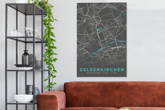 Peinture sur toile Allemagne - Blauw - Gelsenkirchen - Plan de ville - Carte - Plan d'étage - 90x140 cm - Décoration murale