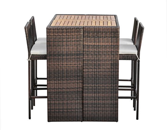 Teamson Home 5-Delig Tuinbarset - Tuinset - Tuinmeubelen - Hoge Bar Eethoeken Tafel en 4 Stoelen - Voor Maximaal 4 Personen - Rotan - Bruin - 120 x 172 x 108 (cm)