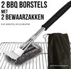 2 BBQ Borstels met Schraper, Zwart, Metaal