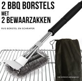 Gohh 2 BBQ Borstels met Schraper - Schoonmaakborstel - Barbecue Krabber met 2 Handige Bewaarzakken 2 in 1