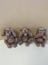 Zilver + rode apen " horen, zien & zwijgen" beeldjes - zilver + rood - set van 3 - 13 cm hoog - polyresin - Decoratieve beeldjes - Woonaccessoires