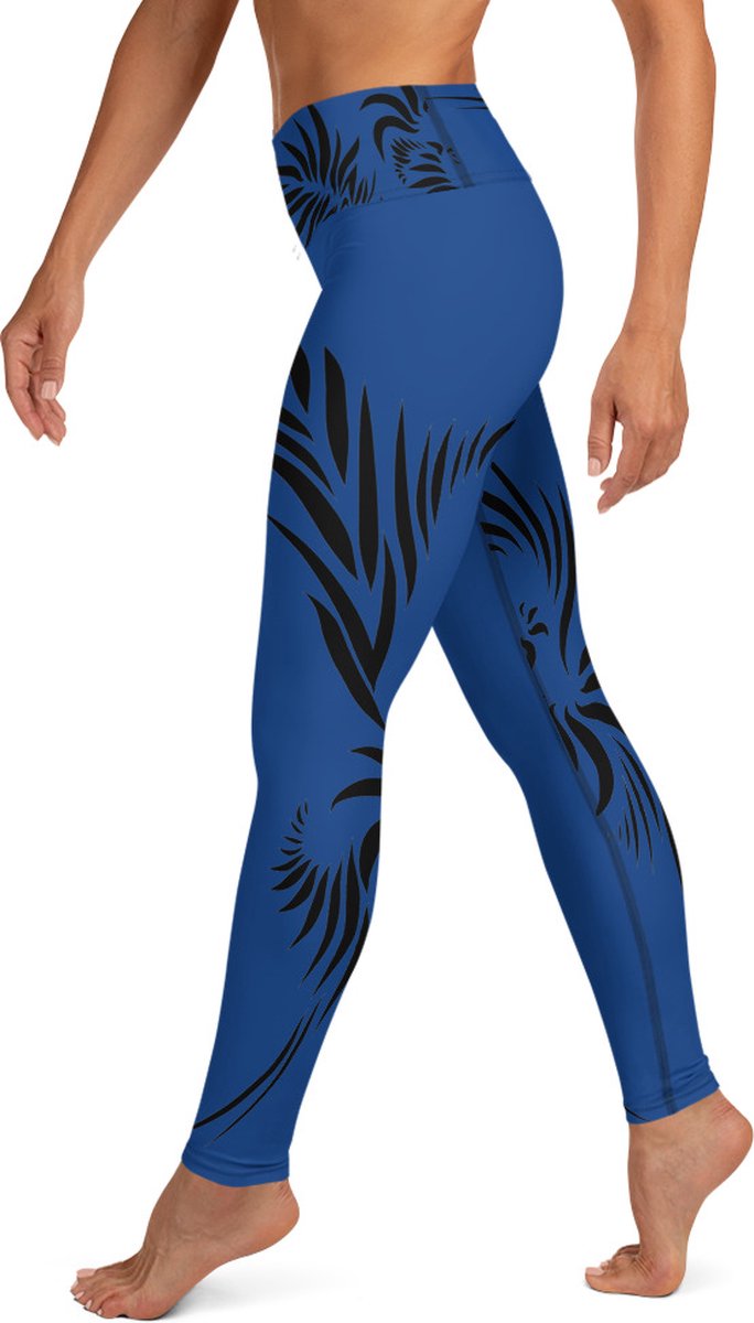 Sportlegging - design Power Up - High Waist - Dry Fit - High Performance - 4way stretch- unieke print - UPF 50+ - Hardloop - Yoga - Fitness - Dans - Pilates - Training - sportbroek –kobaltblauw zwart maat S — afbeelding 5