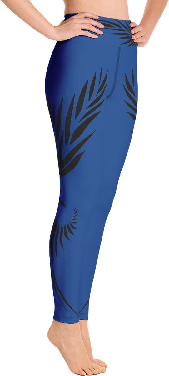 Sportlegging - design Power Up - High Waist - Dry Fit - High Performance - 4way stretch- unieke print - UPF 50+ - Hardloop - Yoga - Fitness - Dans - Pilates - Training - sportbroek –kobaltblauw zwart maat S — afbeelding 4