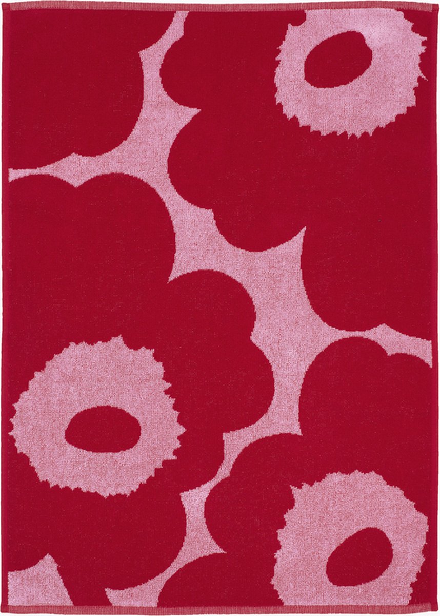 Marimekko (keuken-)handdoek Unikko rood met roze 50 x 70 cm
