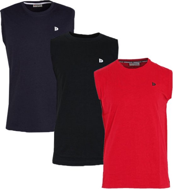 3-Pack Donnay T-shirt zonder mouw (589100) - Sportshirt - Heren - Navy/Black/Berry Red - maat XXL