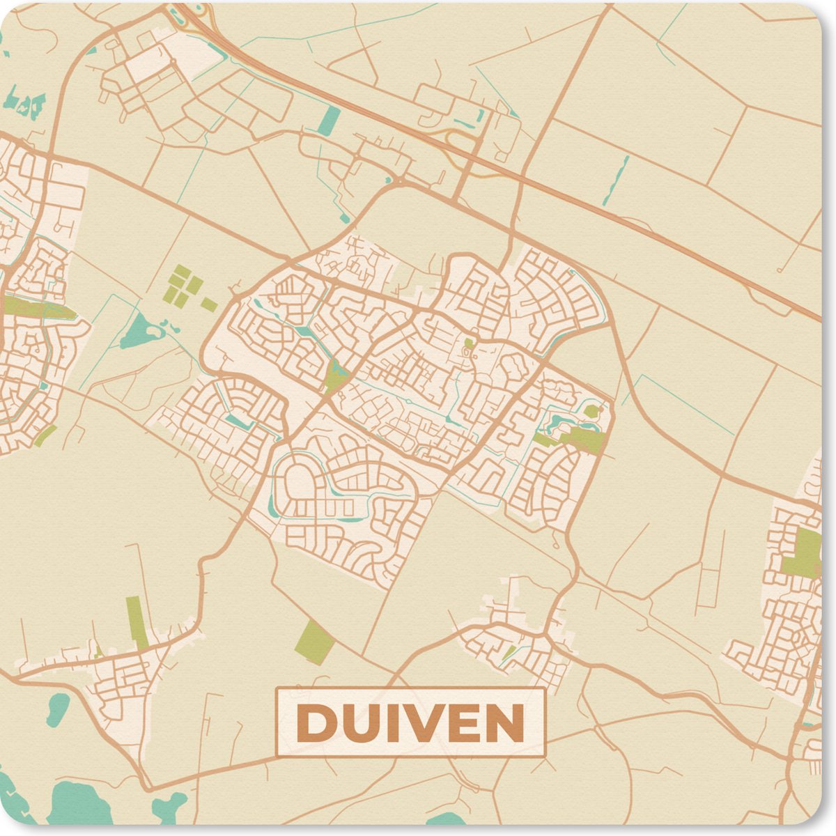 Muismat 30x30 cm - Mousepad Duiven - Plattegrond - Kaart - Stadskaart - Muismatten - Stadskaart