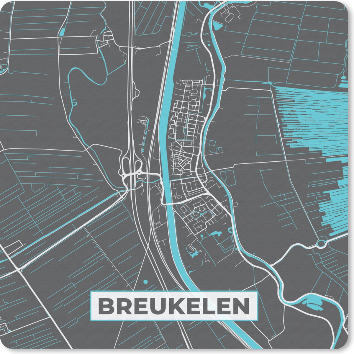 Muismat 30x30 cm - Mousepad Breukelen - Blauw - Stadskaart - Plattegrond - Kaart - Muismatten - Stadskaart
