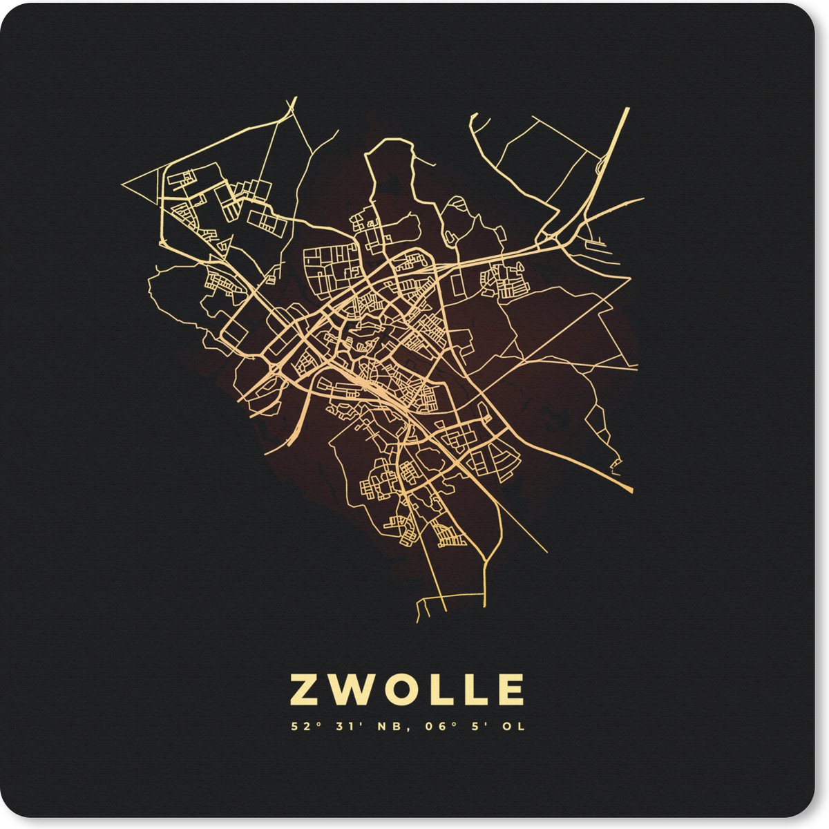 Muismat 30x30 cm - Mousepad Plattegrond - Kaart - Stadskaart - Zwolle - Muismatten - Stadskaart